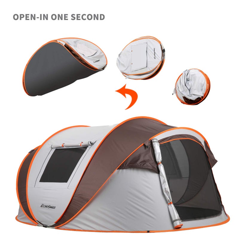 EchoSmile Instant Pop Up Camping Tent, 2/4/6 Person, Easy Setup Tent, Water Resistant Dome, Portable with Carry Bag - Image 2